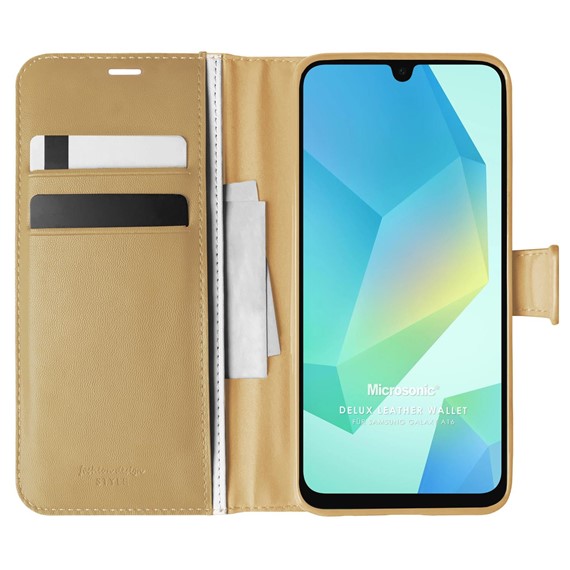 Microsonic Samsung Galaxy A16 Kılıf Delux Leather Wallet Gold 1