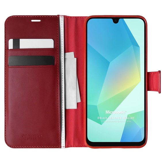 Microsonic Samsung Galaxy A16 Kılıf Delux Leather Wallet Kırmızı 1
