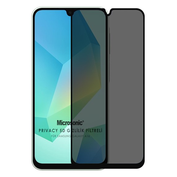 Microsonic Samsung Galaxy A16 Privacy 5D Gizlilik Filtreli Cam Ekran Koruyucu Siyah 1