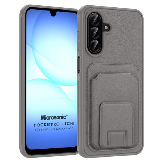 Microsonic Samsung Galaxy A17 Kılıf PocketPro Litchi Gri 1