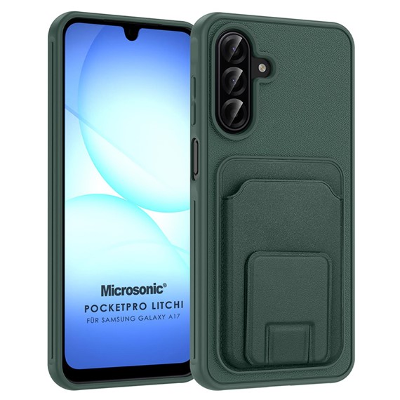Microsonic Samsung Galaxy A17 Kılıf PocketPro Litchi Koyu Yeşil 1