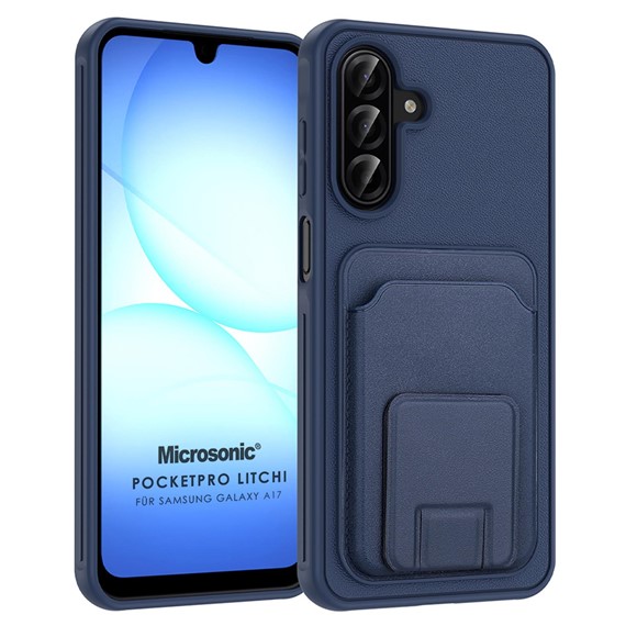Microsonic Samsung Galaxy A17 Kılıf PocketPro Litchi Lacivert 1