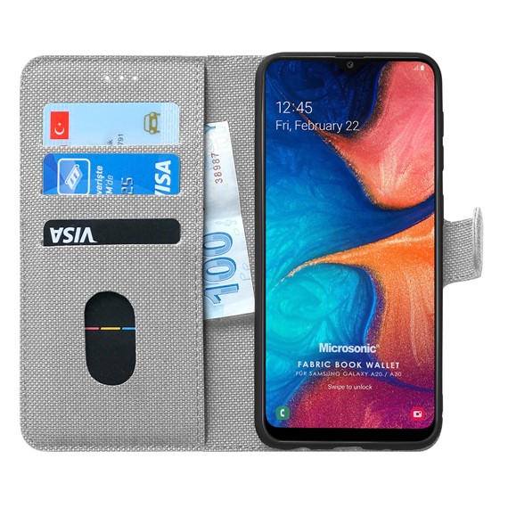 Microsonic Samsung Galaxy A20 Kılıf Fabric Book Wallet Gri 1