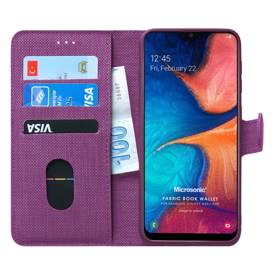 Microsonic Samsung Galaxy A20 Kılıf Fabric Book Wallet Mor 1