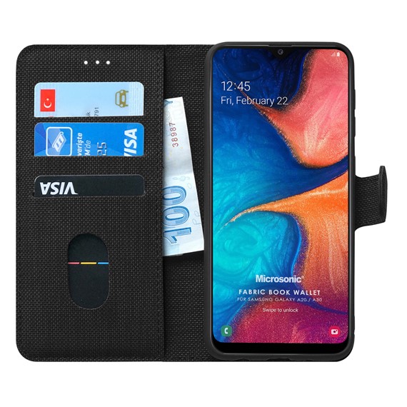 Microsonic Samsung Galaxy A20 Kılıf Fabric Book Wallet Siyah 1