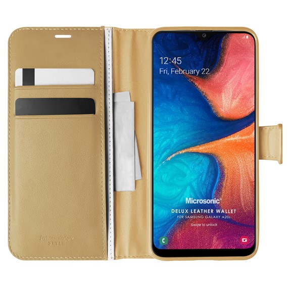 Microsonic Samsung Galaxy A20s Kılıf Delux Leather Wallet Gold 1
