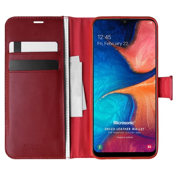 Microsonic Samsung Galaxy A20s Kılıf Delux Leather Wallet Kırmızı 1