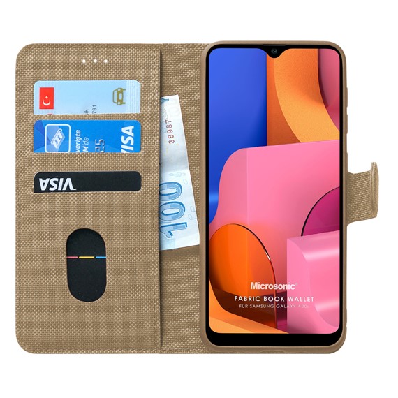 Microsonic Samsung Galaxy A20s Kılıf Fabric Book Wallet Gold 1