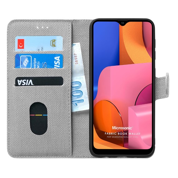 Microsonic Samsung Galaxy A20s Kılıf Fabric Book Wallet Gri 1