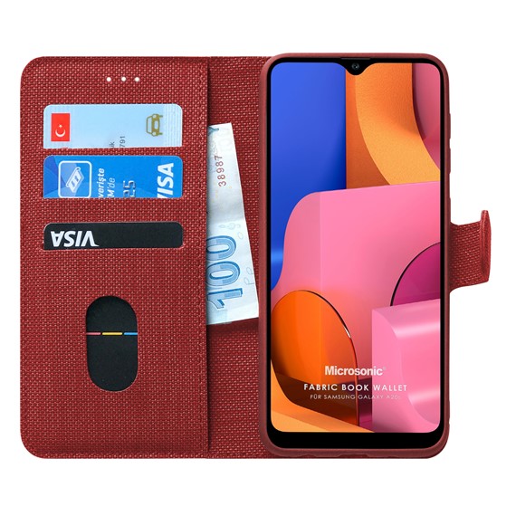 Microsonic Samsung Galaxy A20s Kılıf Fabric Book Wallet Kırmızı 1