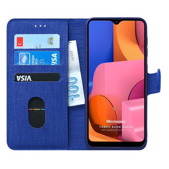 Microsonic Samsung Galaxy A20s Kılıf Fabric Book Wallet Lacivert 1