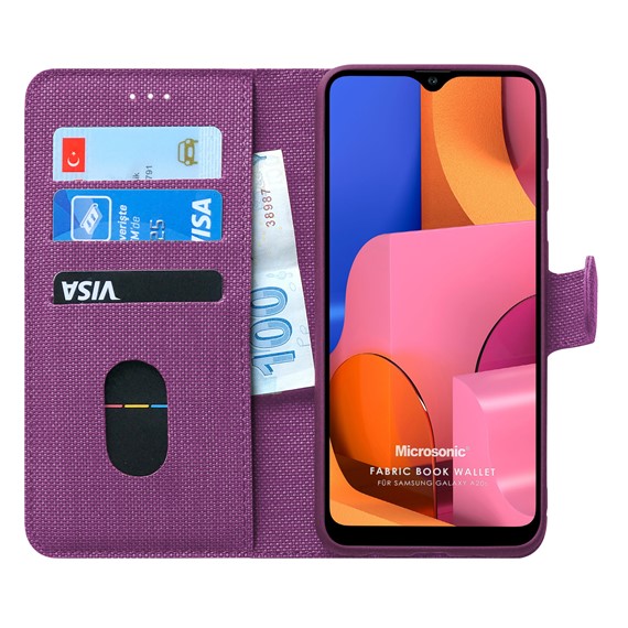 Microsonic Samsung Galaxy A20s Kılıf Fabric Book Wallet Mor 1