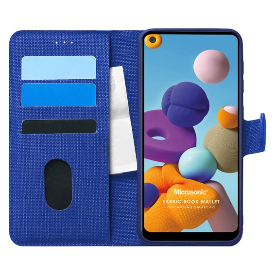 Microsonic Samsung Galaxy A21 Kılıf Fabric Book Wallet Lacivert 1