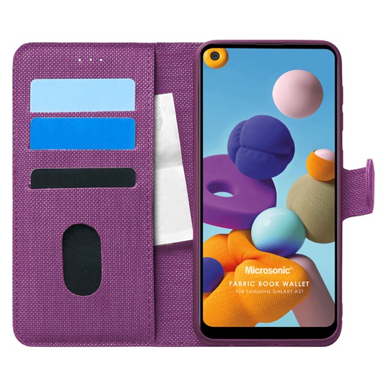 Microsonic Samsung Galaxy A21 Kılıf Fabric Book Wallet Mor 1