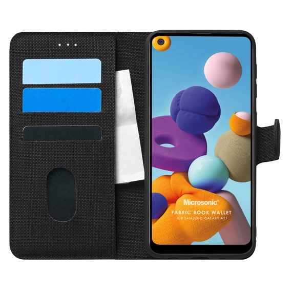 Microsonic Samsung Galaxy A21 Kılıf Fabric Book Wallet Siyah 1