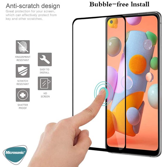 Microsonic Samsung Galaxy A21 Tam Kaplayan Temperli Cam Ekran Koruyucu Siyah 2