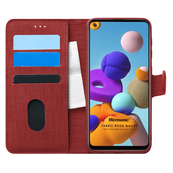 Microsonic Samsung Galaxy A21s Kılıf Fabric Book Wallet Kırmızı 1