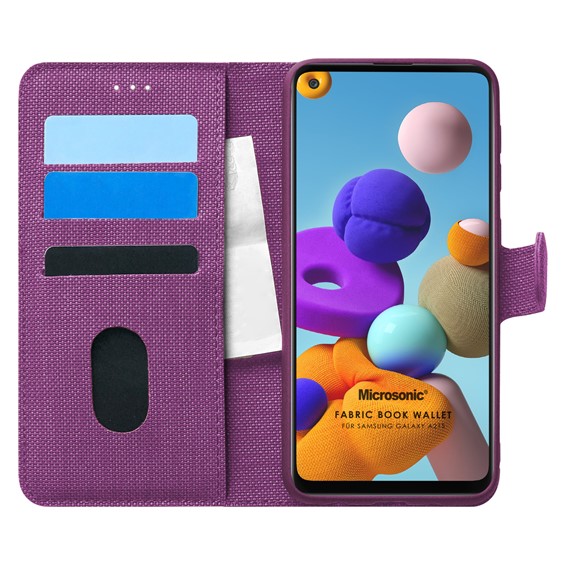 Microsonic Samsung Galaxy A21s Kılıf Fabric Book Wallet Mor 1