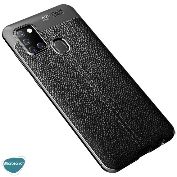 Microsonic Samsung Galaxy A21s Kılıf Deri Dokulu Silikon Siyah 3