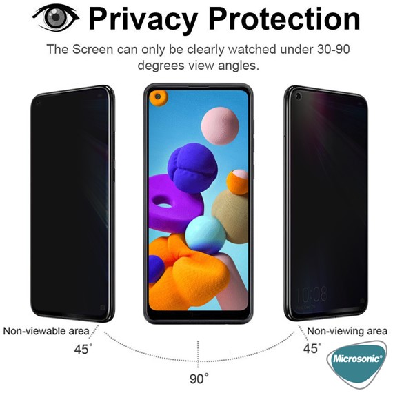 Microsonic Samsung Galaxy A21s Privacy 5D Gizlilik Filtreli Cam Ekran Koruyucu Siyah 2