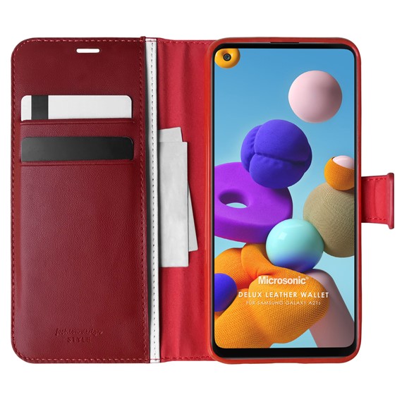 Microsonic Samsung Galaxy A21s Kılıf Delux Leather Wallet Kırmızı 1