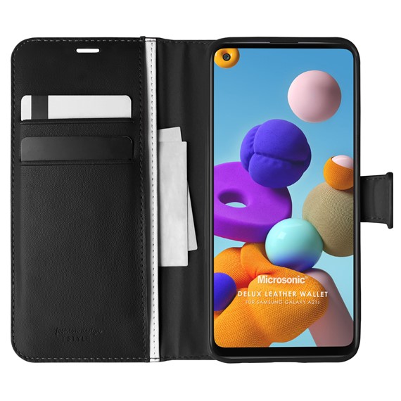 Microsonic Samsung Galaxy A21s Kılıf Delux Leather Wallet Siyah 1