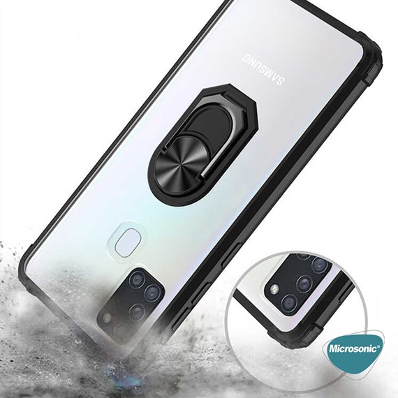 Microsonic Samsung Galaxy A21s Kılıf Grande Clear Ring Holder Siyah 3