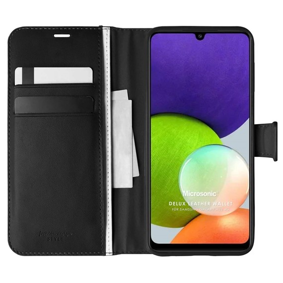 Microsonic Samsung Galaxy A22 4G Kılıf Delux Leather Wallet Siyah 1