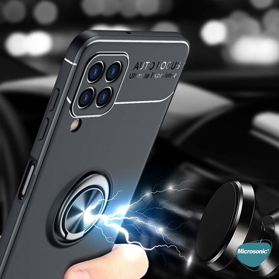 Microsonic Samsung Galaxy M22 Kılıf Kickstand Ring Holder Siyah 4