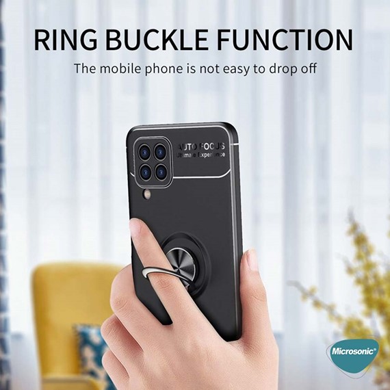 Microsonic Samsung Galaxy M22 Kılıf Kickstand Ring Holder Kırmızı 7
