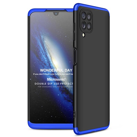 Microsonic Samsung Galaxy M22 Kılıf Double Dip 360 Protective Siyah Mavi 1