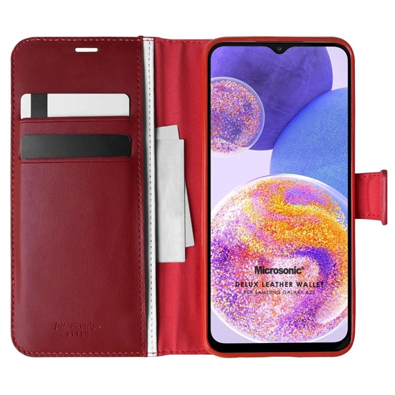 Microsonic Samsung Galaxy A23 Kılıf Delux Leather Wallet Kırmızı 1