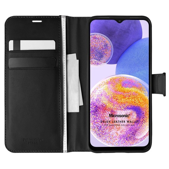Microsonic Samsung Galaxy A23 Kılıf Delux Leather Wallet Siyah 1