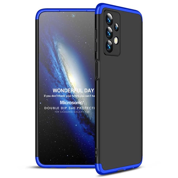 Microsonic Samsung Galaxy A23 Kılıf Double Dip 360 Protective Siyah Mavi 1
