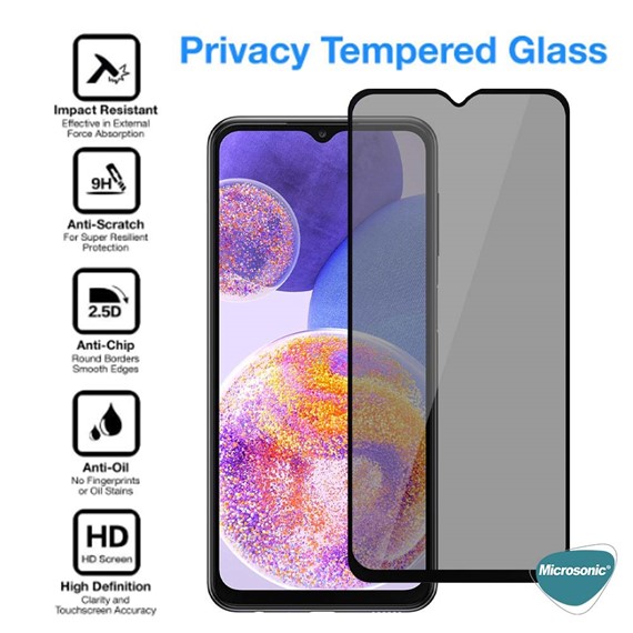 Microsonic Xiaomi Redmi A3 Privacy 5D Gizlilik Filtreli Cam Ekran Koruyucu Siyah 3