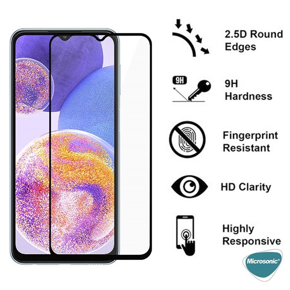 Microsonic Samsung Galaxy A23 Tam Kaplayan Temperli Cam Ekran Koruyucu Siyah 4