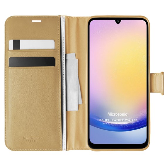 Microsonic Samsung Galaxy A25 Kılıf Delux Leather Wallet Gold 1