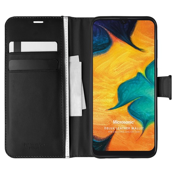 Microsonic Samsung Galaxy A30 Kılıf Delux Leather Wallet Siyah 1