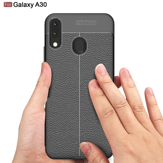 Microsonic Samsung Galaxy A30 Kılıf Deri Dokulu Silikon Gri 4