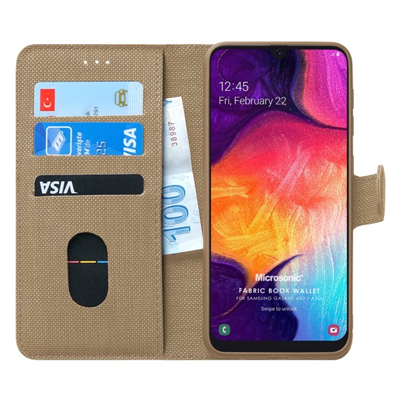 Microsonic Samsung Galaxy A30s Kılıf Fabric Book Wallet Gold 1