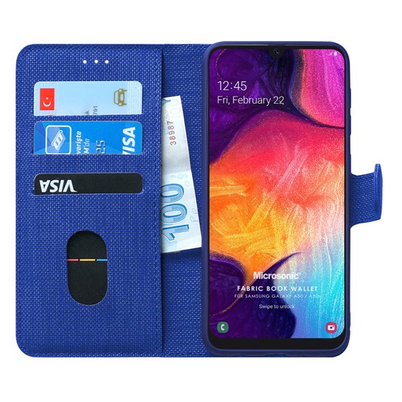 Microsonic Samsung Galaxy A30s Kılıf Fabric Book Wallet Lacivert 1