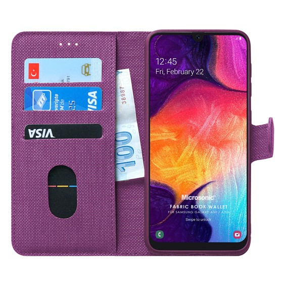 Microsonic Samsung Galaxy A30s Kılıf Fabric Book Wallet Mor 1