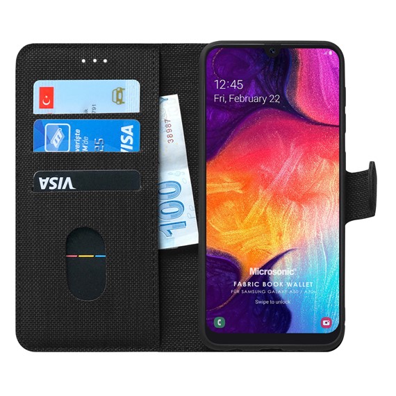 Microsonic Samsung Galaxy A30s Kılıf Fabric Book Wallet Siyah 1