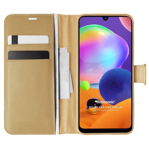 Microsonic Samsung Galaxy A31 Kılıf Delux Leather Wallet Gold 1