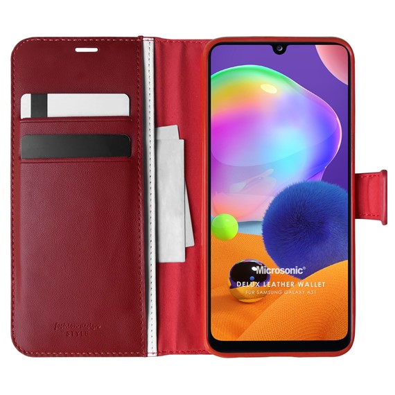 Microsonic Samsung Galaxy A31 Kılıf Delux Leather Wallet Kırmızı 1