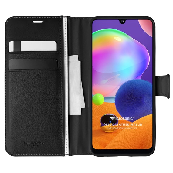 Microsonic Samsung Galaxy A31 Kılıf Delux Leather Wallet Siyah 1