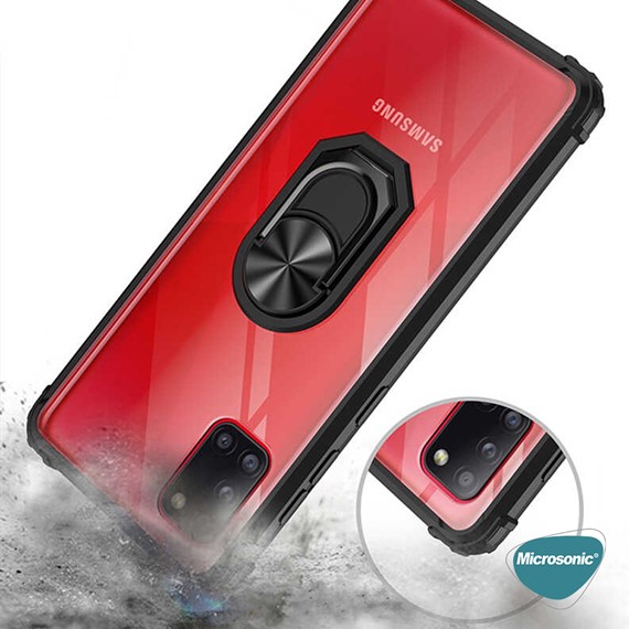 Microsonic Samsung Galaxy A31 Kılıf Grande Clear Ring Holder Kırmızı 4