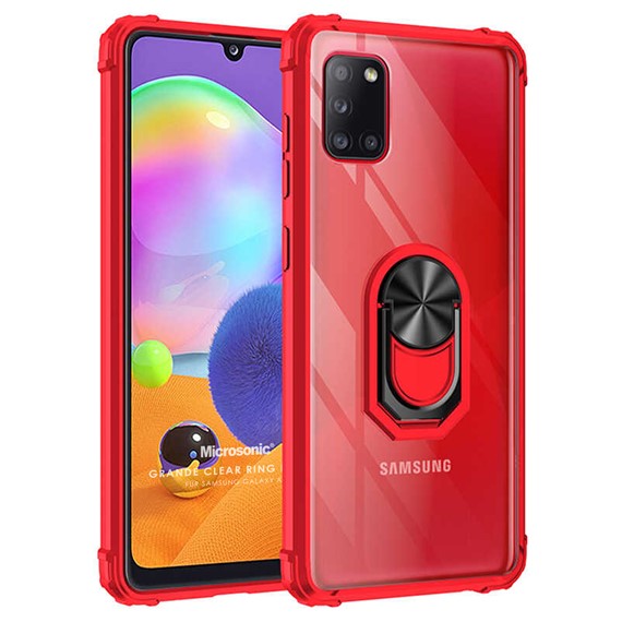 Microsonic Samsung Galaxy A31 Kılıf Grande Clear Ring Holder Kırmızı 1