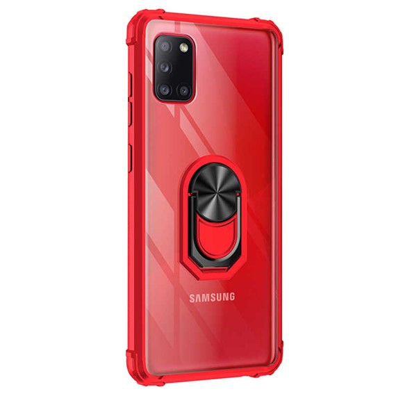 Microsonic Samsung Galaxy A31 Kılıf Grande Clear Ring Holder Kırmızı 2