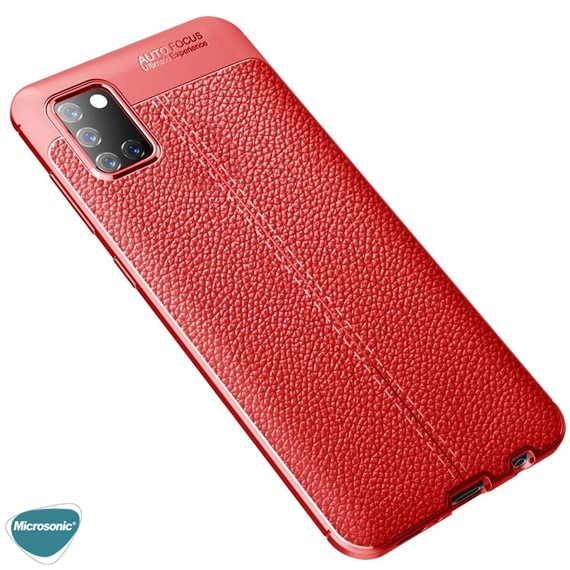 Microsonic Samsung Galaxy A31 Kılıf Deri Dokulu Silikon Kırmızı 3